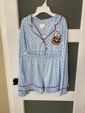 Beauty Sleep Social Peanuts Halloween L/S Pajama Top & Shorts Set-L- NWT! Snoopy